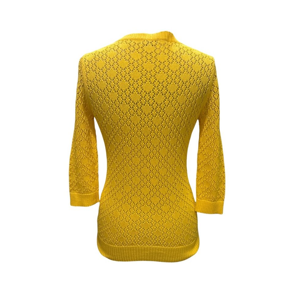 Tabitha Yellow Lace Knit Cardigan Sweater | Medium | 100% Cotton | Retro Cottage - Picture 3 of 7